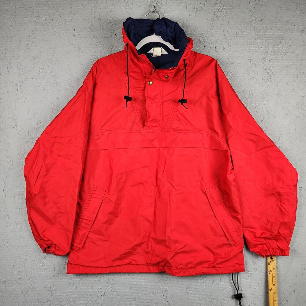 Vintage Woolrich Jacket Mens Large Red Anorak Nylon Hooded USA 80s Kangaroo Zip